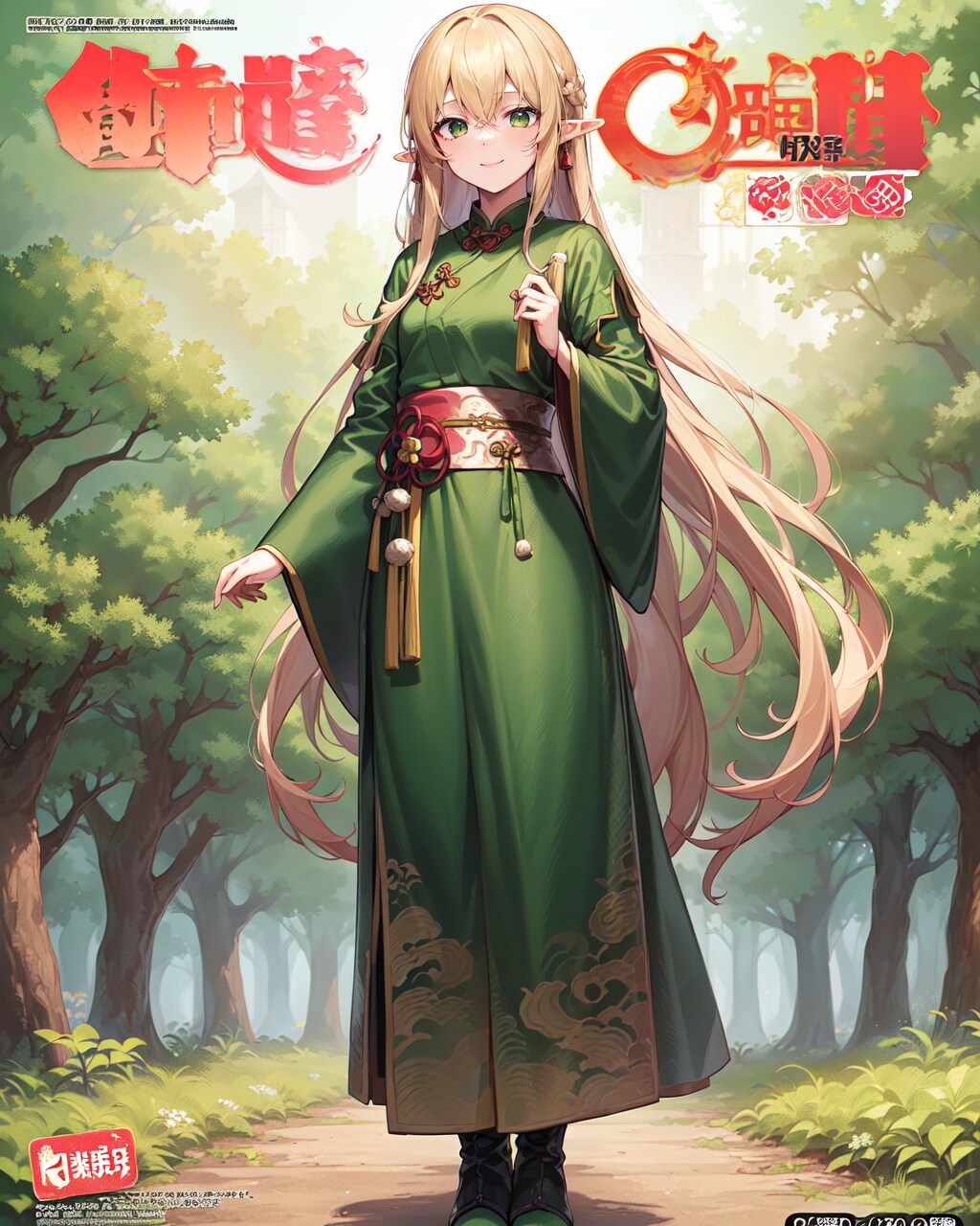 Hanfu姿のファッション雑誌風エルフ魔女2枚