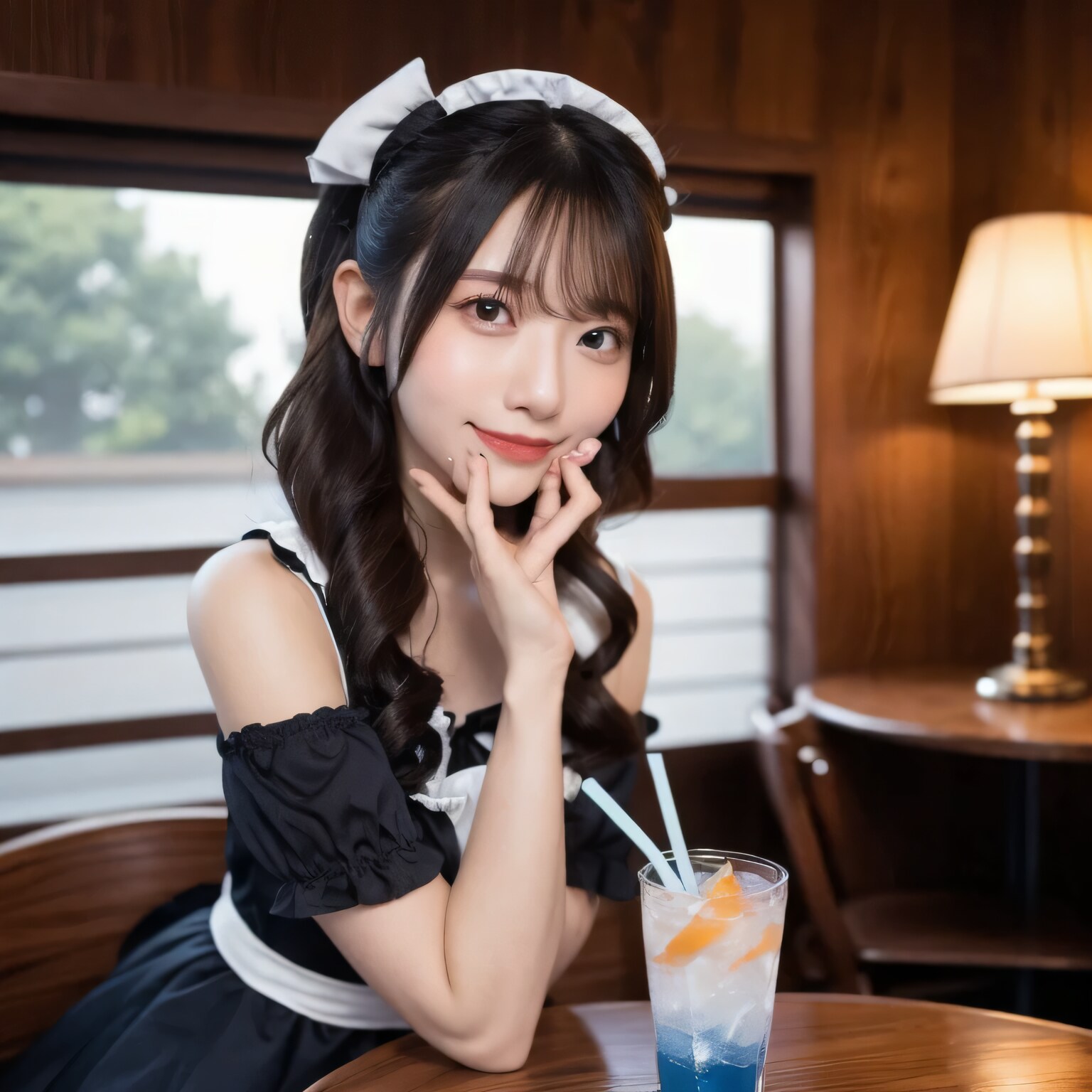 黒髪ロングでカフェの美女２６ | の人気AIイラスト・グラビア