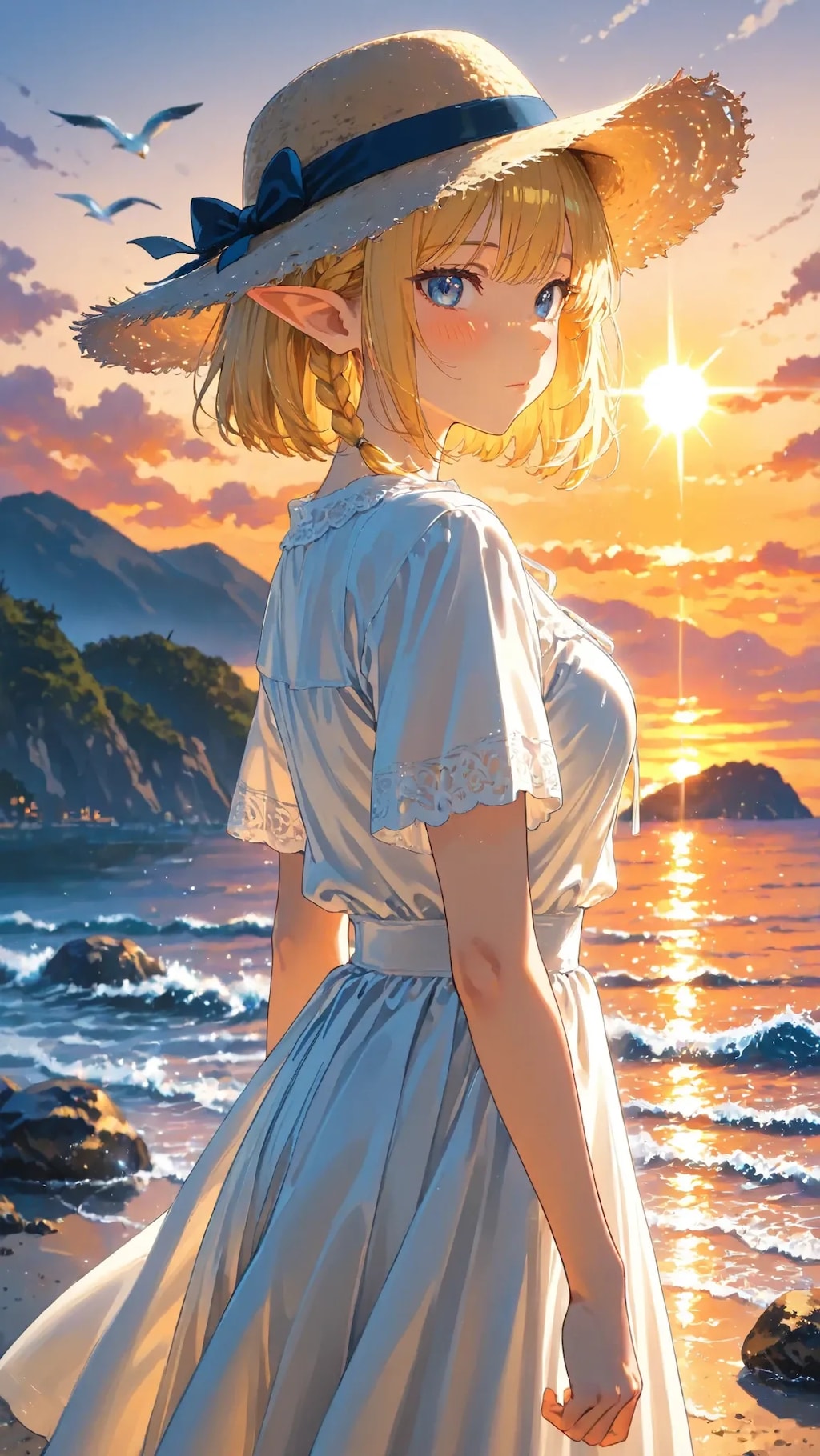 🧝‍♀️👒 麦わら「……海を見ていたんです。」潮騒、夕暮れの少女
