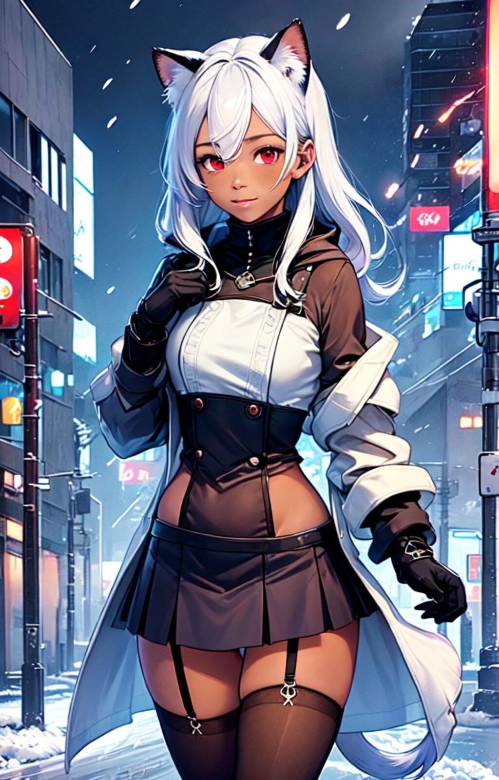 雪の中の褐色猫娘