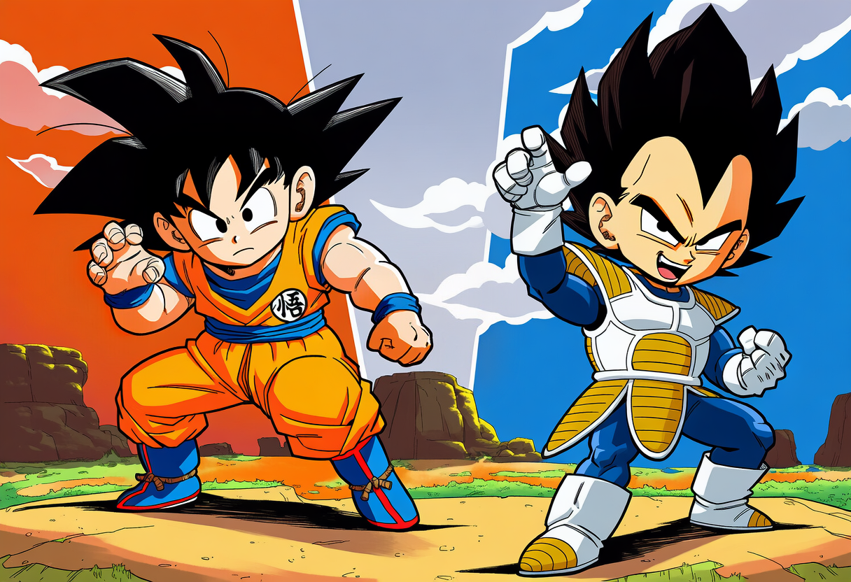 荒野で戦う孫悟空とベジータ | の人気AIイラスト・グラビア