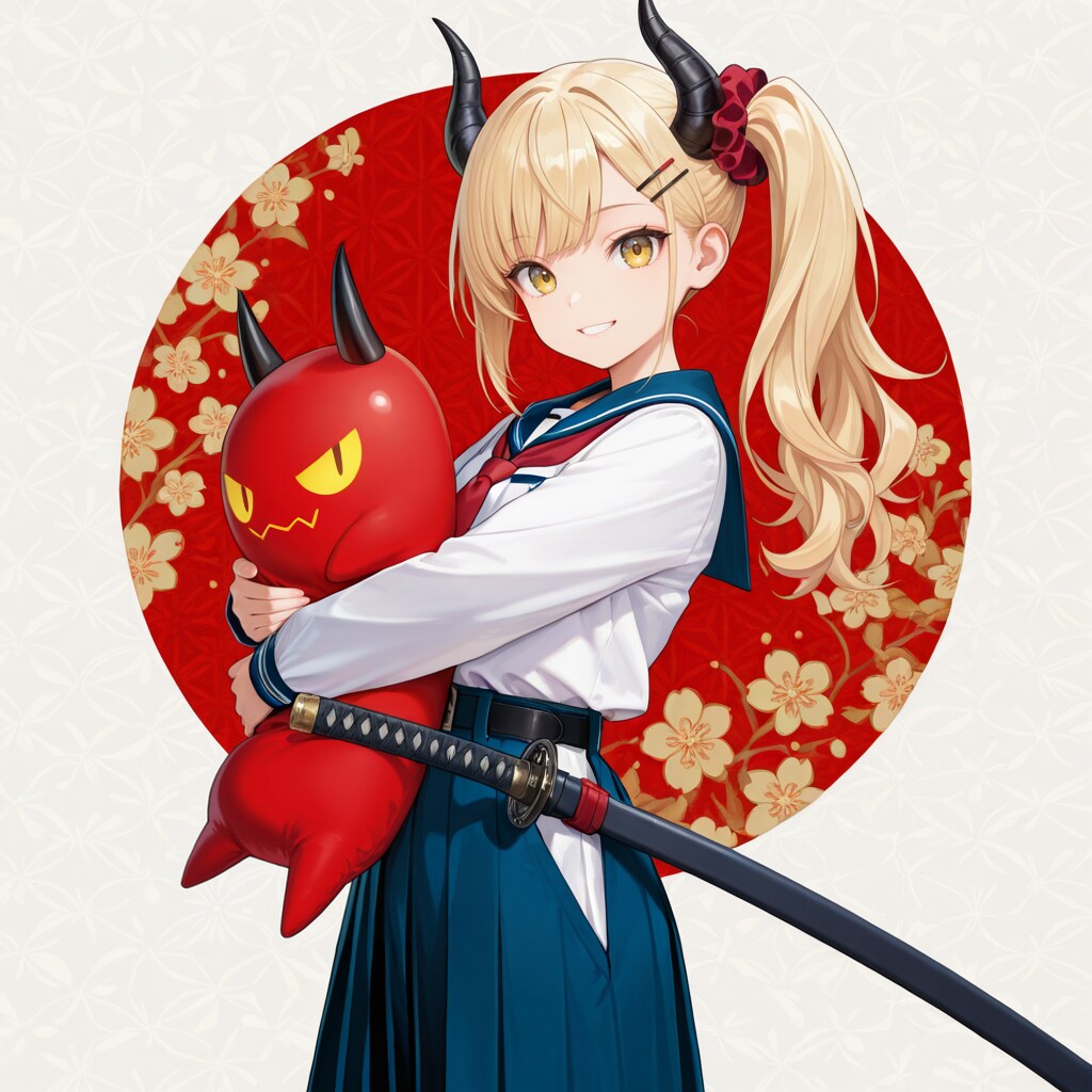 鬼のぬいぐるみを抱きしめる女鬼高生さん