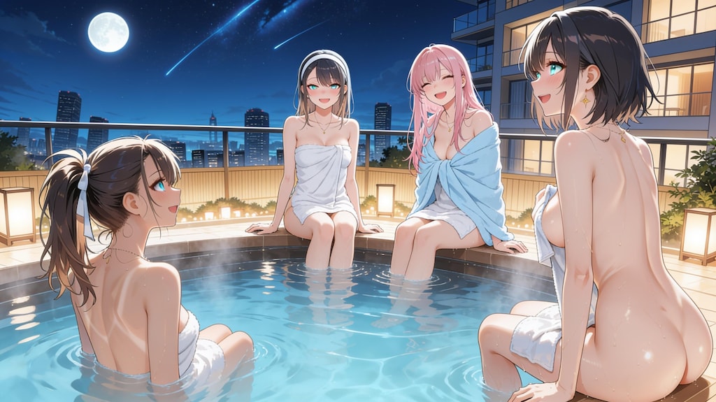 都会の露天風呂で女子会