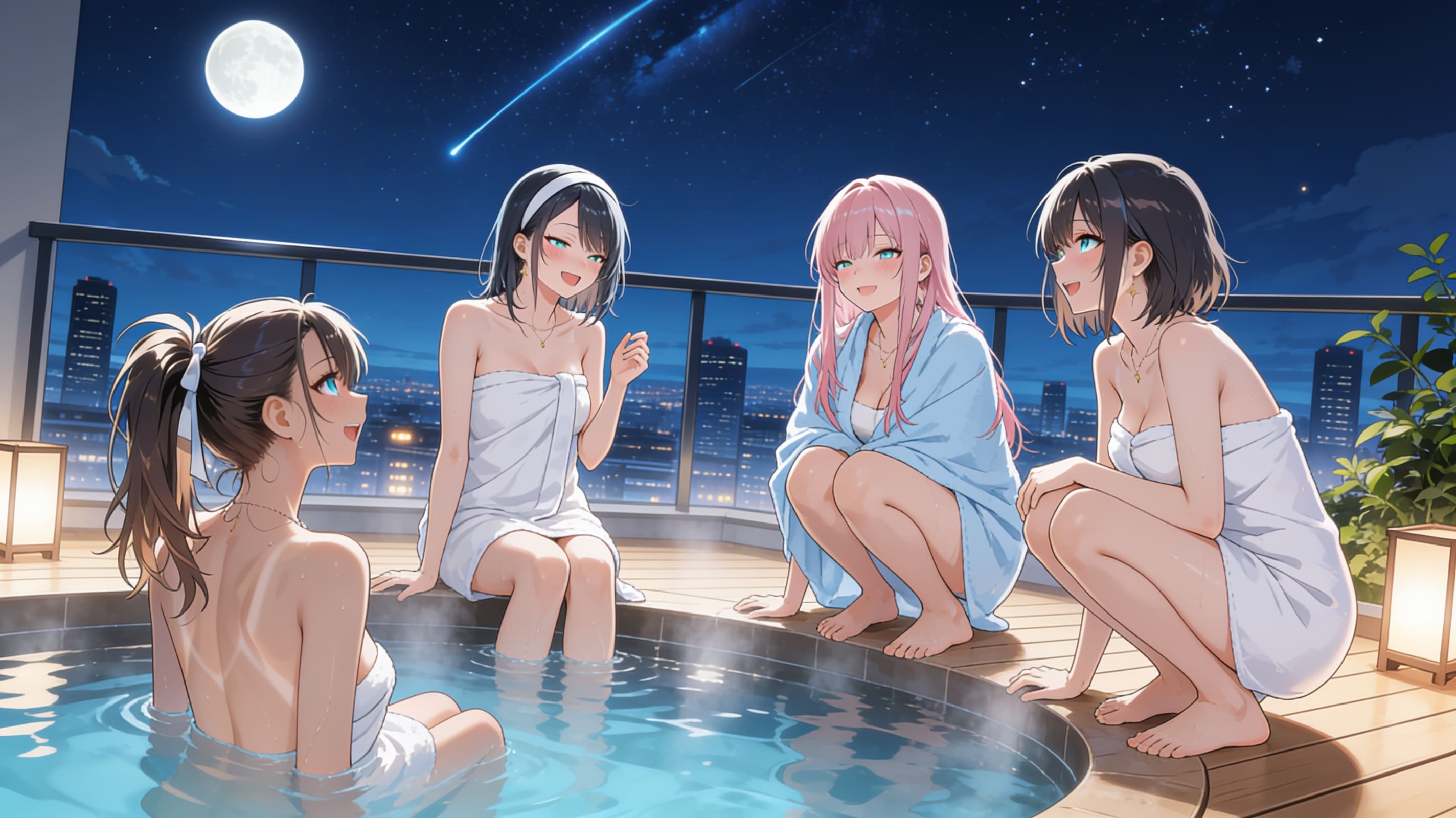 都会の露天風呂で女子会