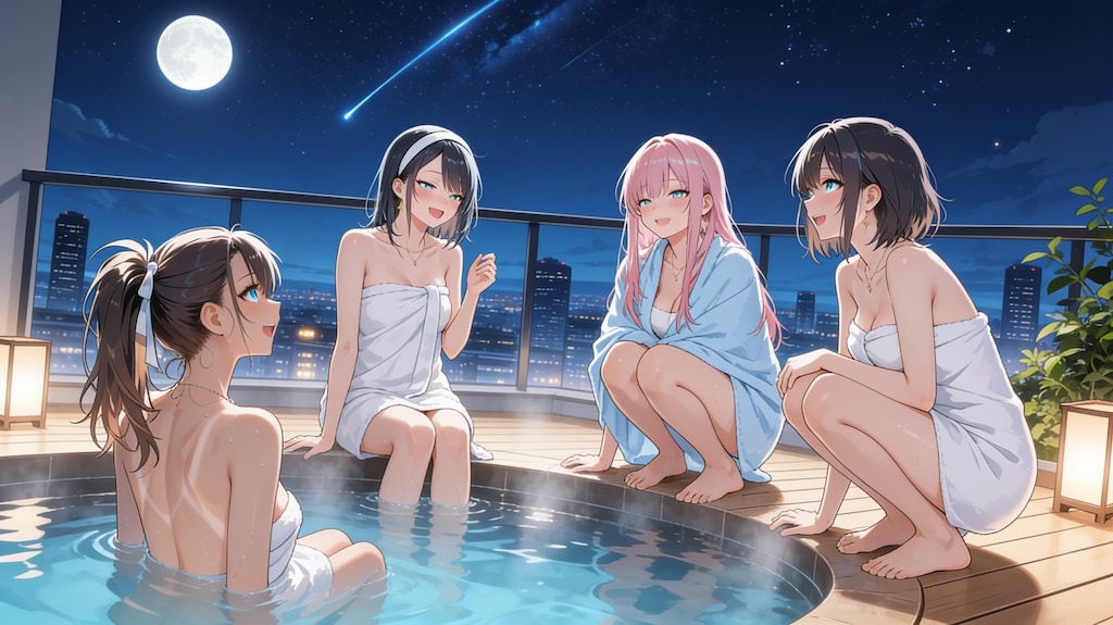 都会の露天風呂で女子会