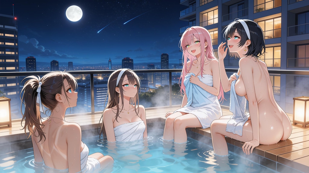 都会の露天風呂で女子会