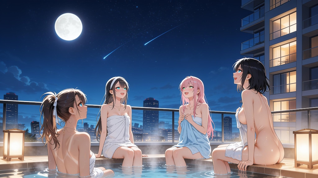 都会の露天風呂で女子会