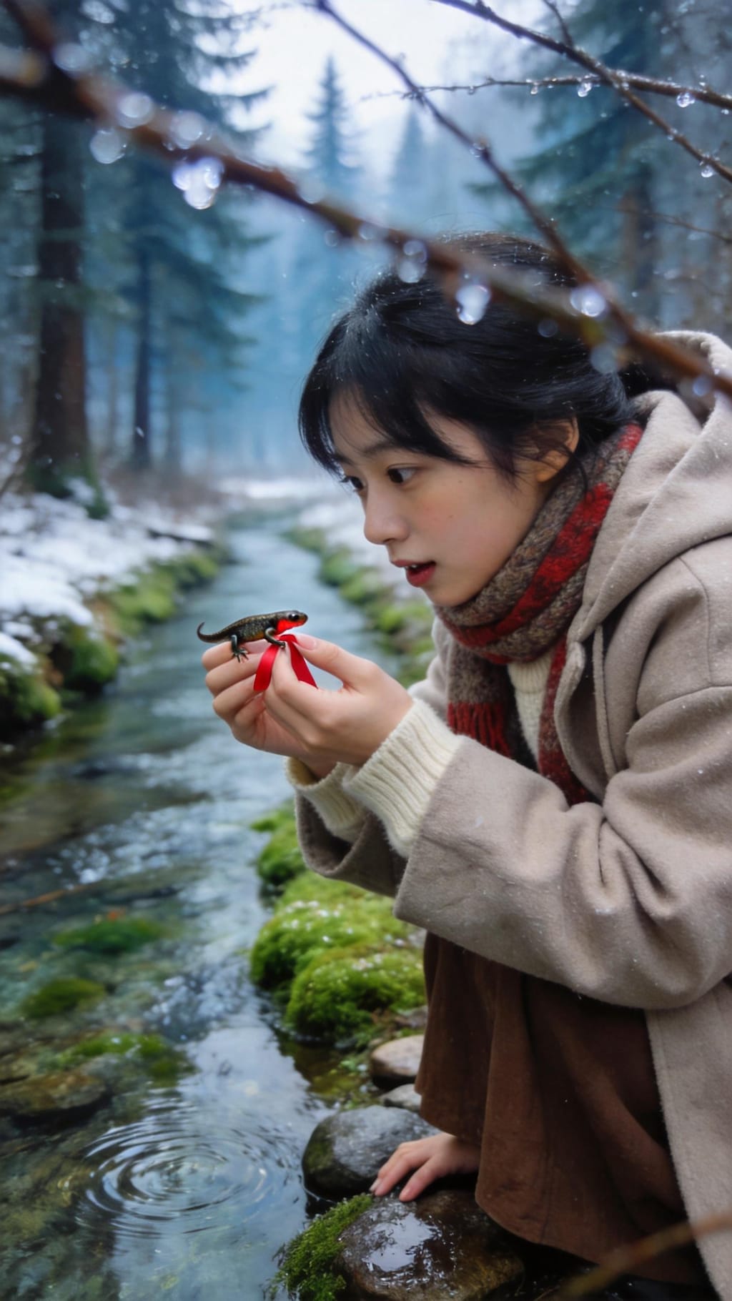 The Little Creature by the Winter Stream