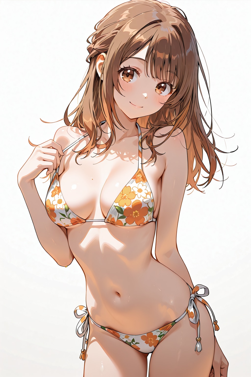 茶髪美少女 花柄ビキニ