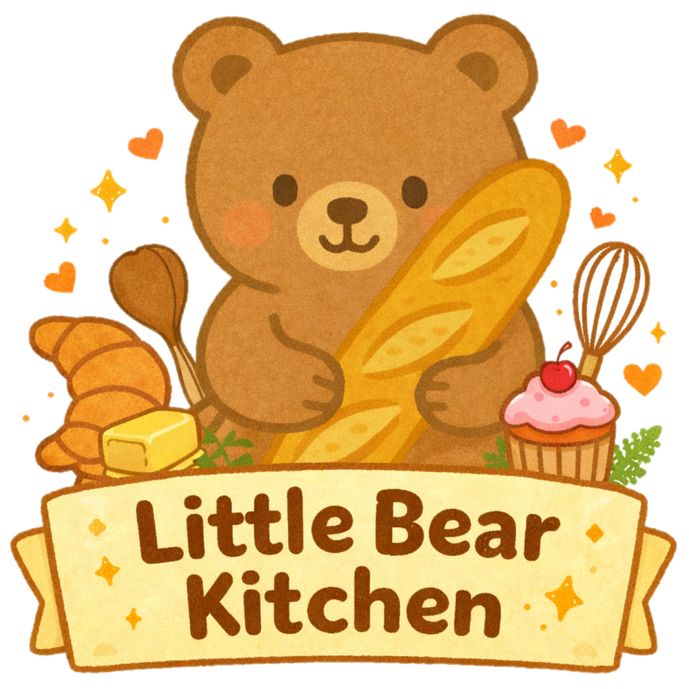 「Little Bear Kitchen」のロゴ（🍞ver・🍔ver）