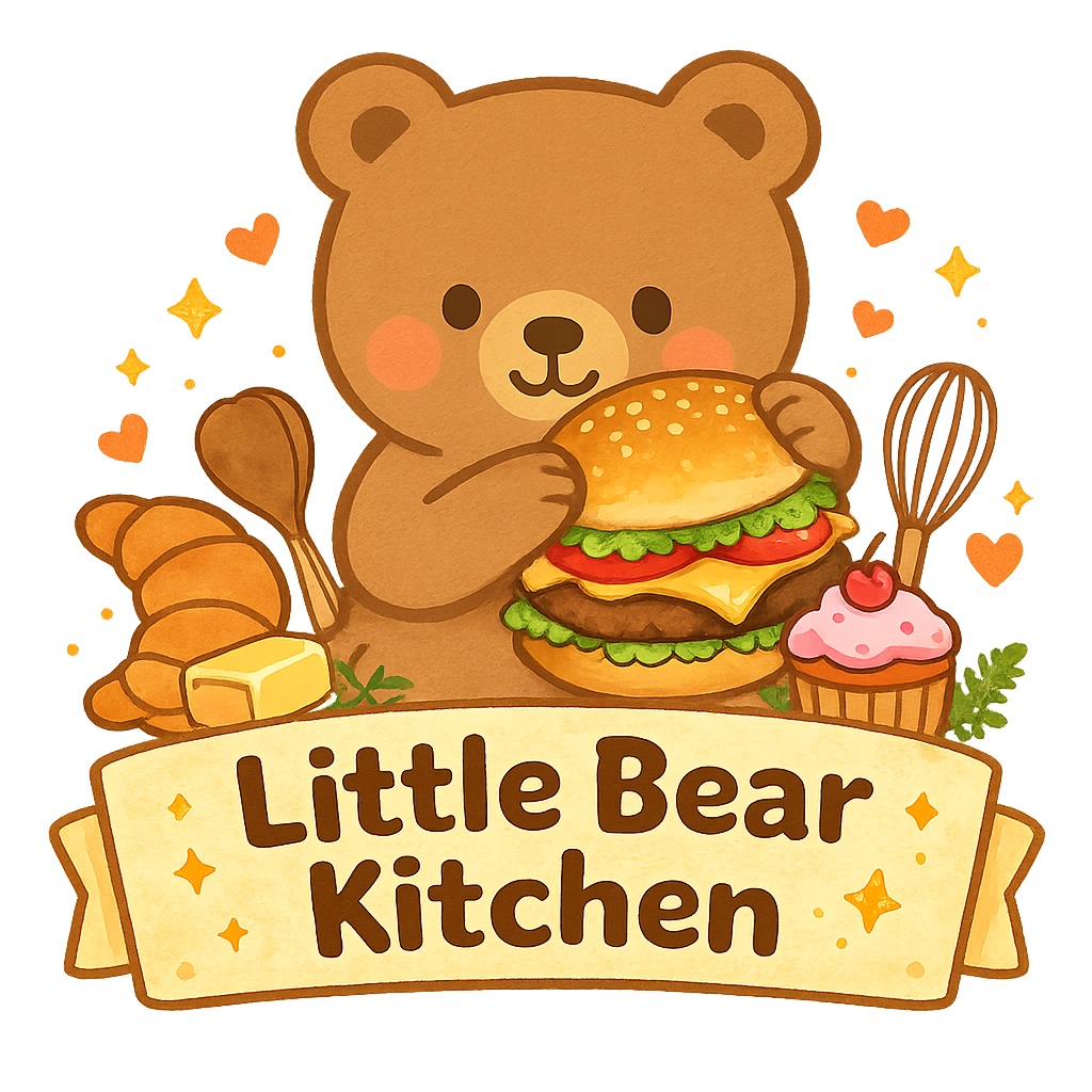 「Little Bear Kitchen」のロゴ（🍞ver・🍔ver）