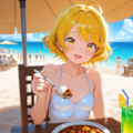 海でカレーを食べるユイちゃん 3枚目