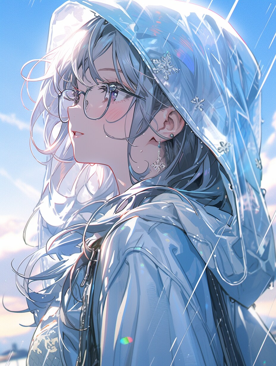 レインコートのメガネ女子