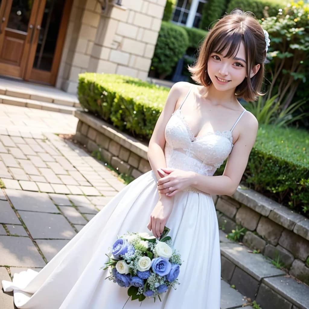 黒髪ロングでウェディングドレスの美女１５１