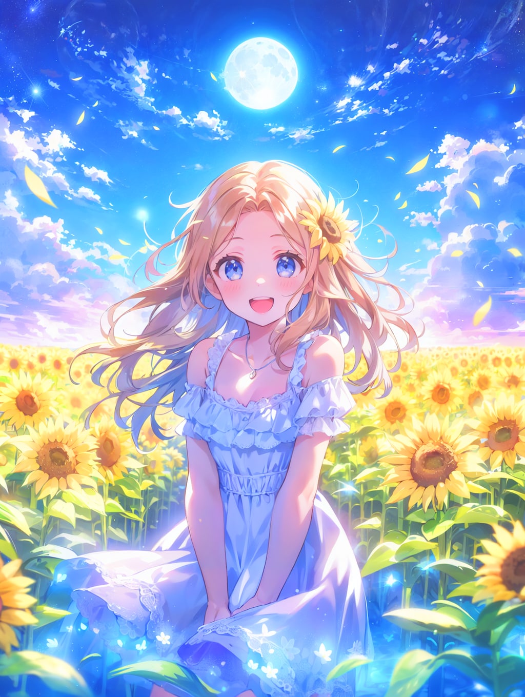 月夜のひまわり畑