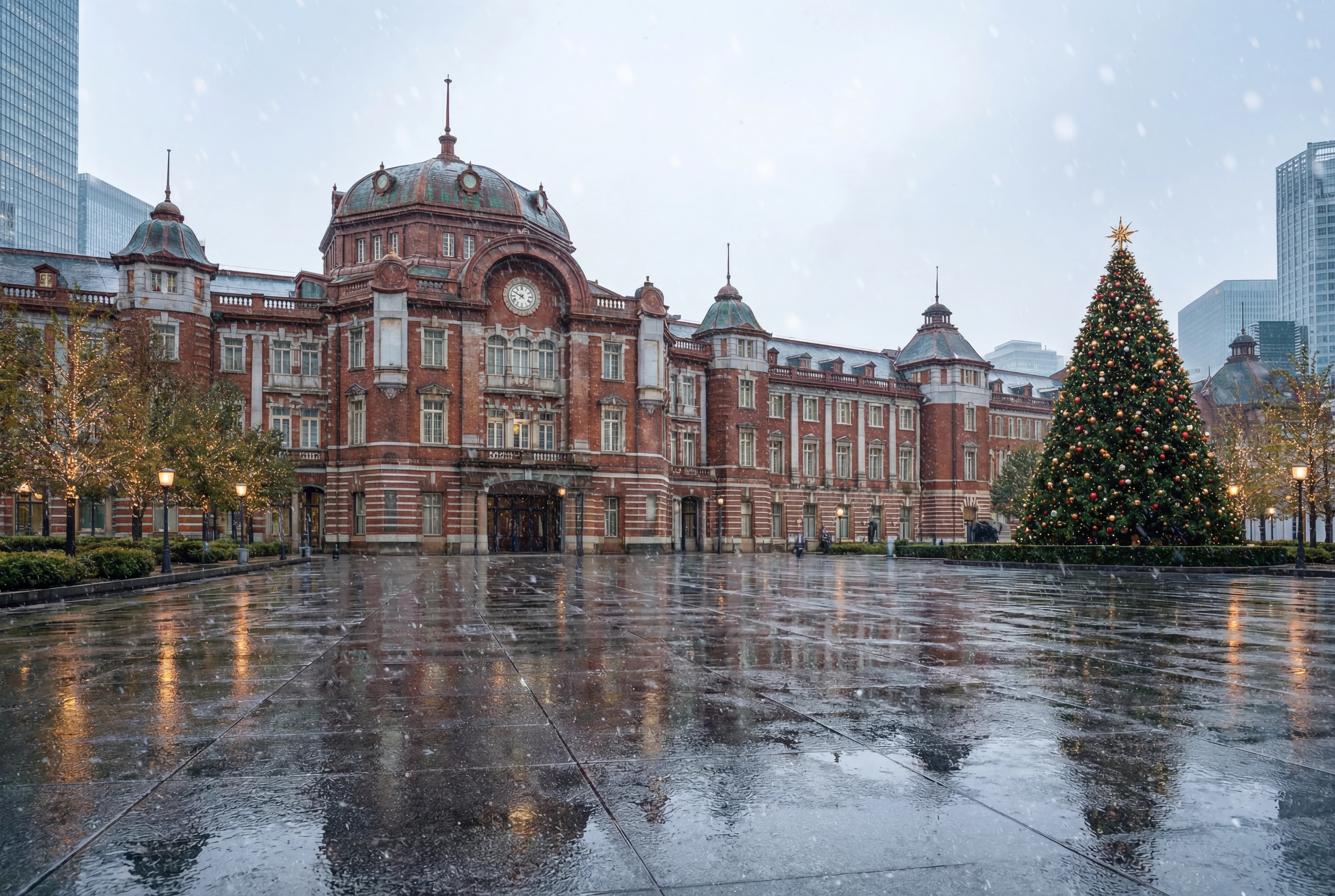 東京駅丸の内口駅舎のクリスマスイルミネーション | の人気AIイラスト・グラビア