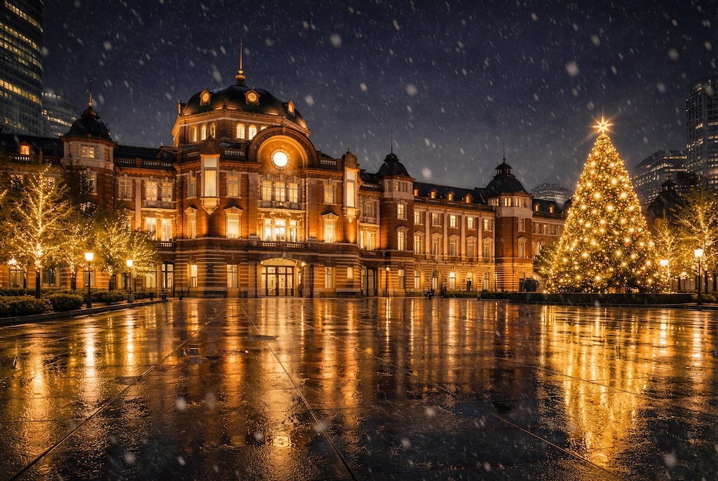 東京駅丸の内口駅舎のクリスマスイルミネーション