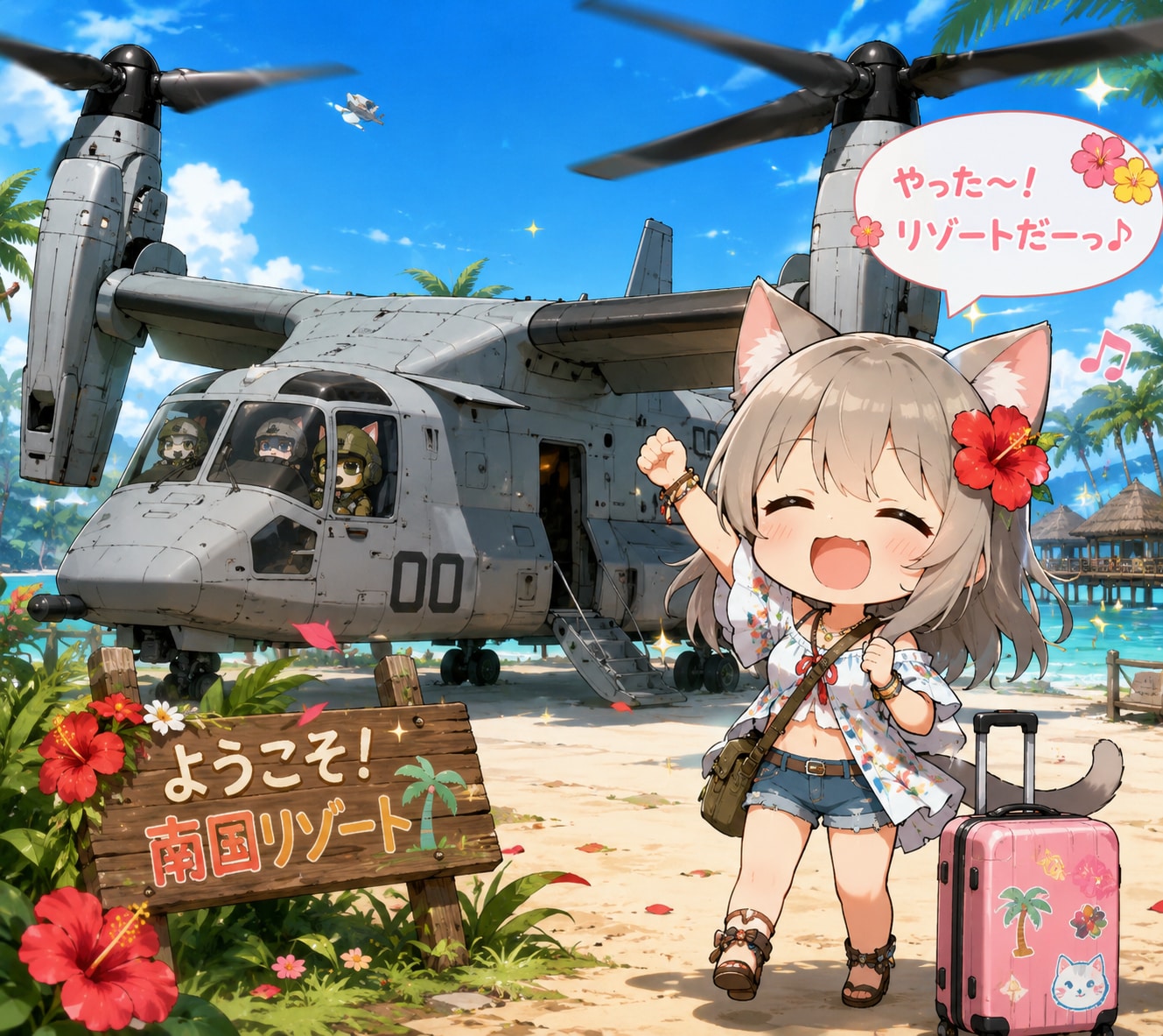 南国リゾートでワクワク！ネコ耳少女 | の人気AIイラスト・グラビア