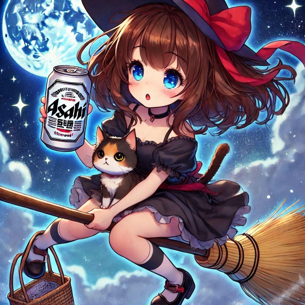 箒で空飛ぶ魔女の小さな女の子