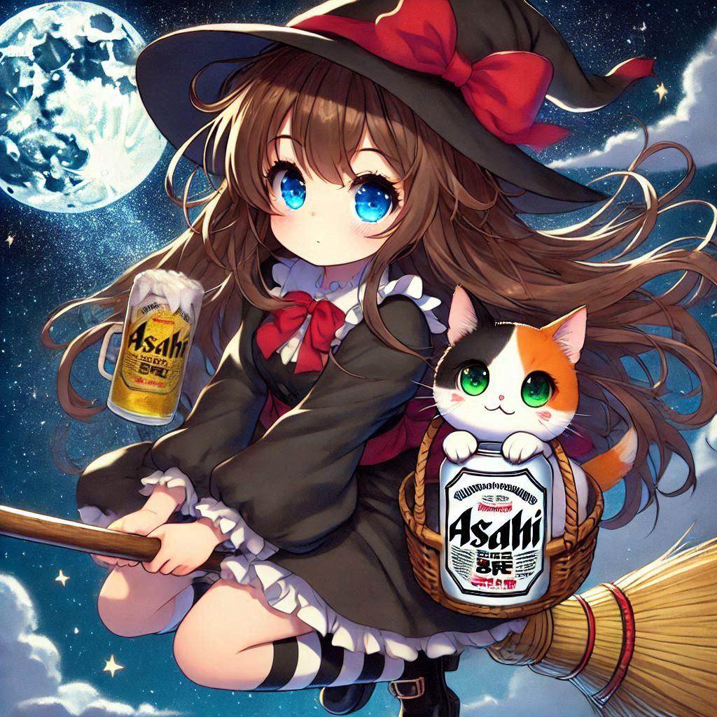 箒で空飛ぶ魔女の小さな女の子 | の人気AIイラスト・グラビア