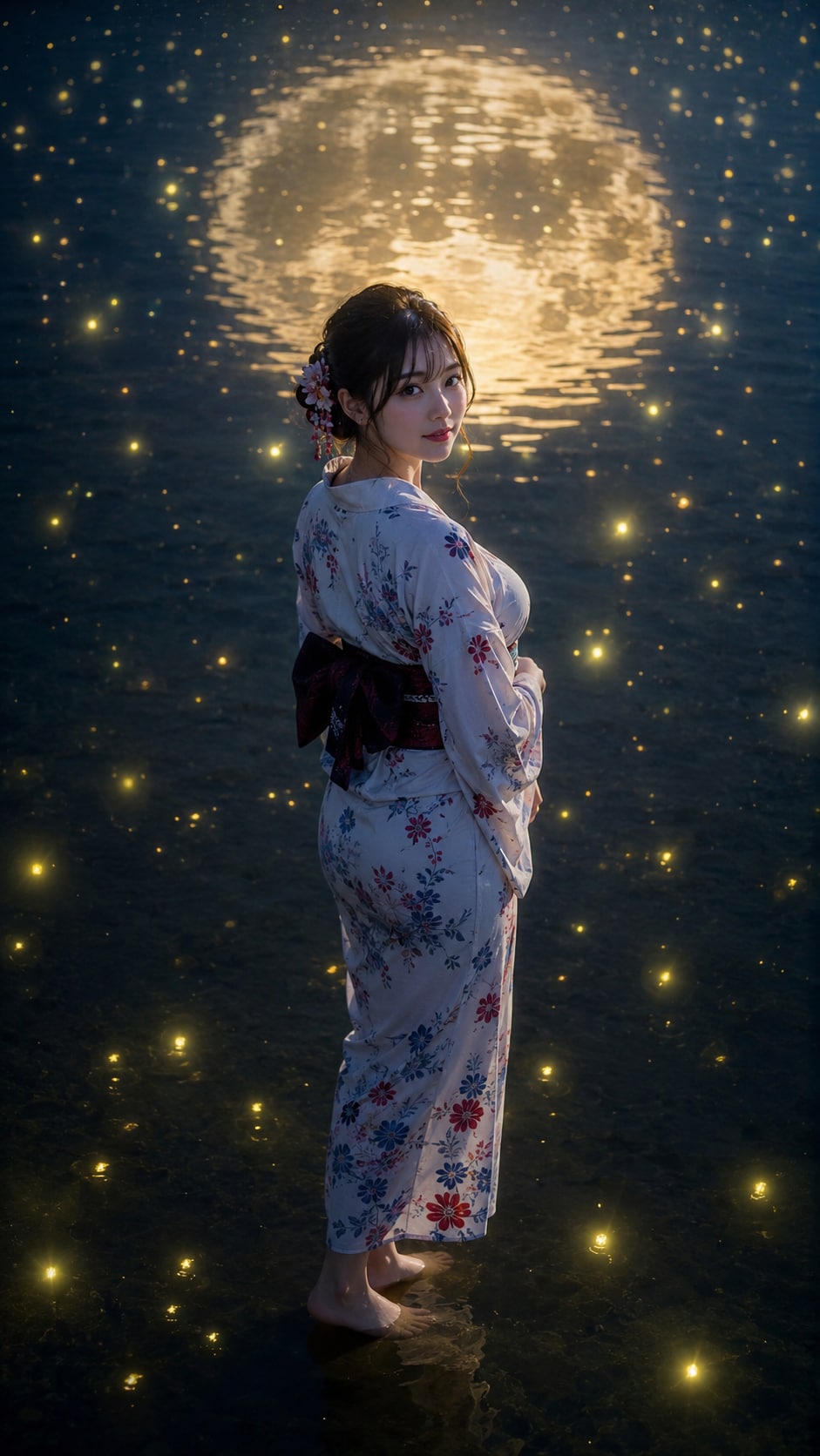 湖面の夜空