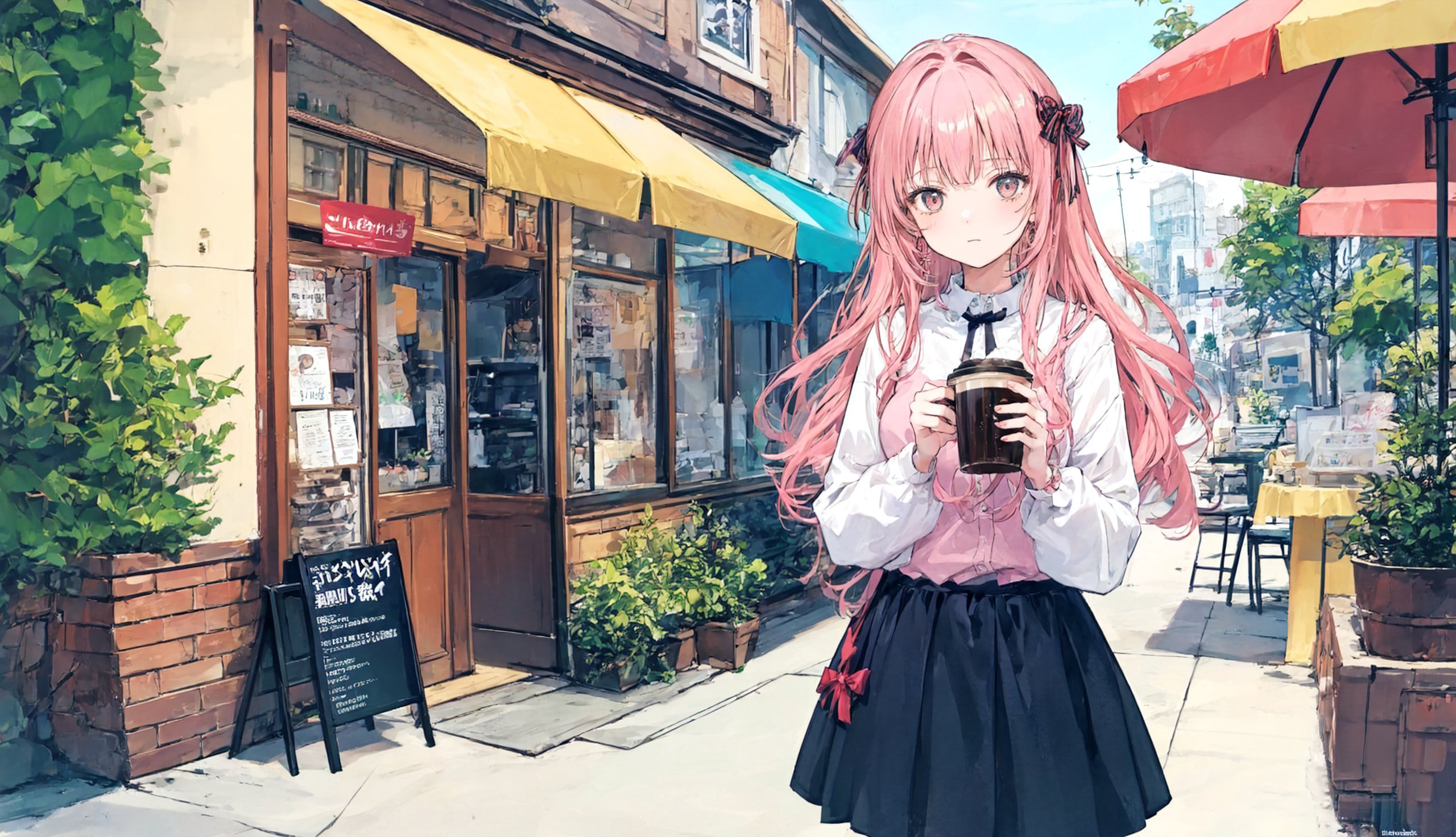 カフェでラテを