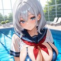 制服越しの水着を見せてくれる銀髪ちゃん 2枚目