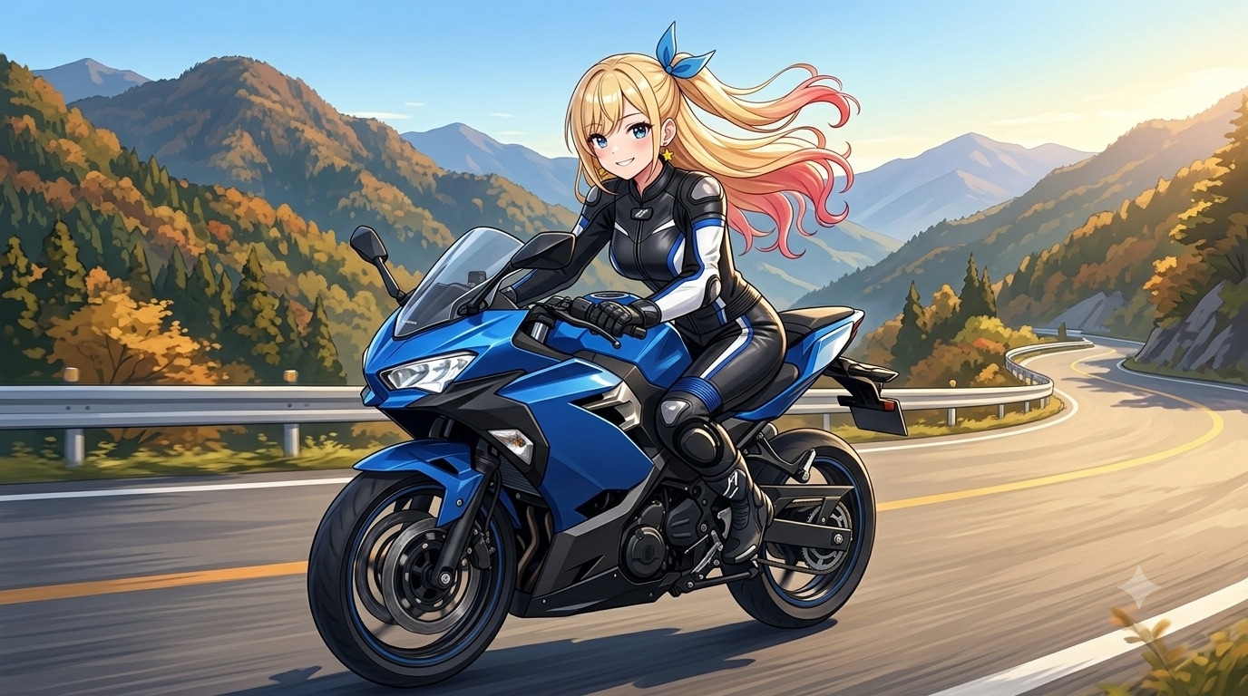 バイクに乗るナミちゃん