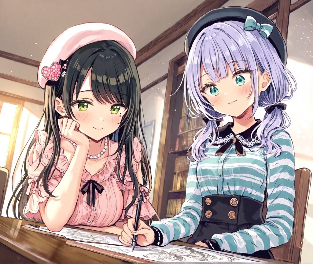 漫画を描く少女達