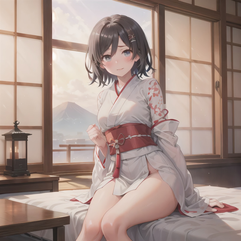 黒髪ボブで巫女服の少女６