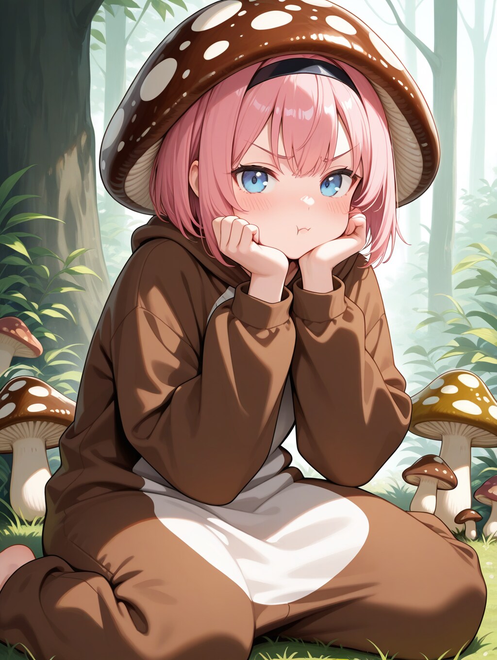 キノコ狩りの女