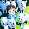 犬に囲まれた小さな女の子 2枚目