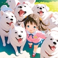 犬に囲まれた小さな女の子 3枚目
