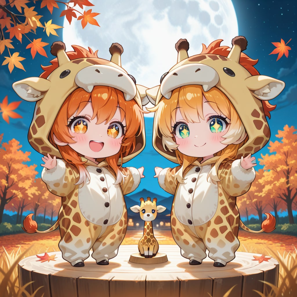 中秋の名月とキリン着ぐるみちび子ちゃん | の人気AIイラスト・グラビア