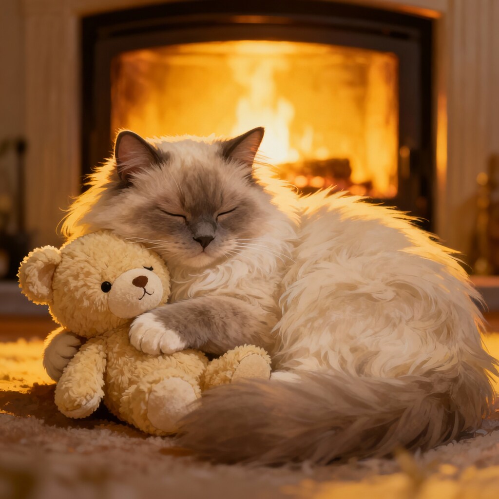 ぬいぐるみのようなねこさまとぬいぐるみ