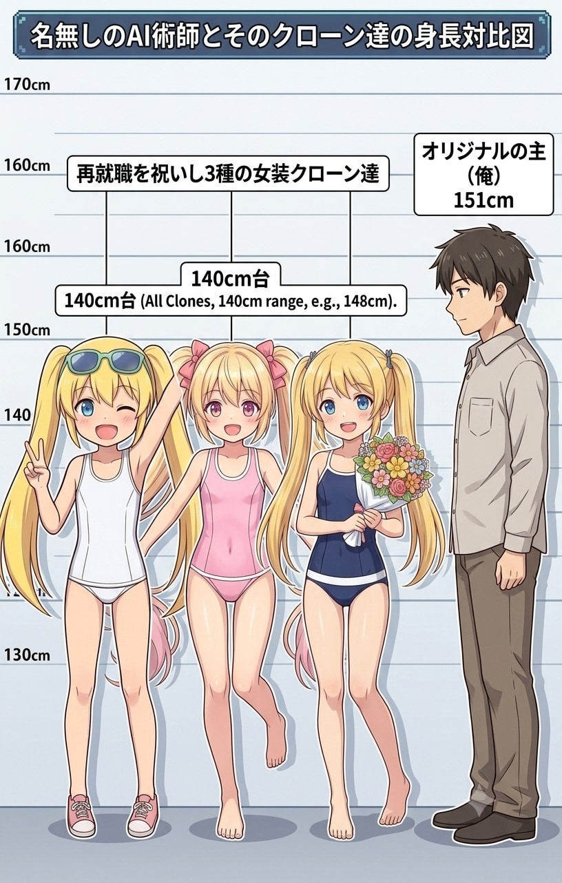 クローン達の身長対比図とこの前のプロフィールの差分