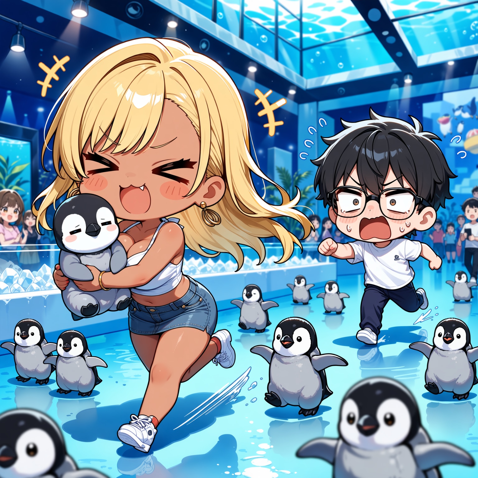 ペンギンを持ち去ろうとする黒ギャル
