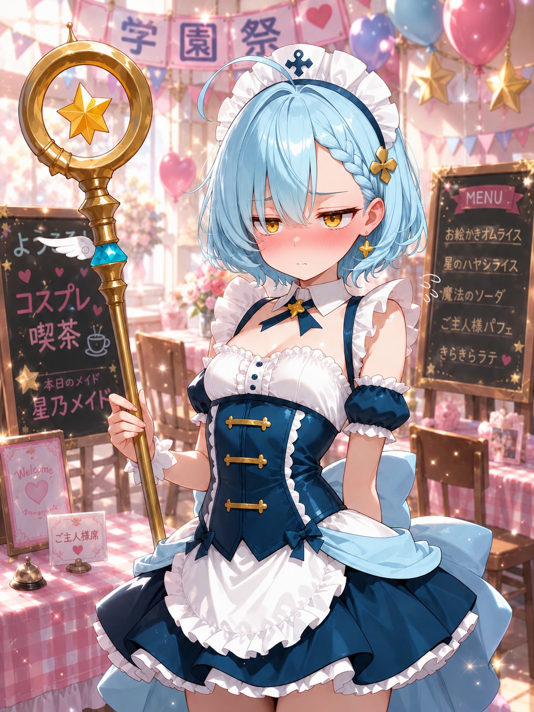 学祭のコスプレ喫茶でメイド風魔法少女コスのルミエル︎💕︎