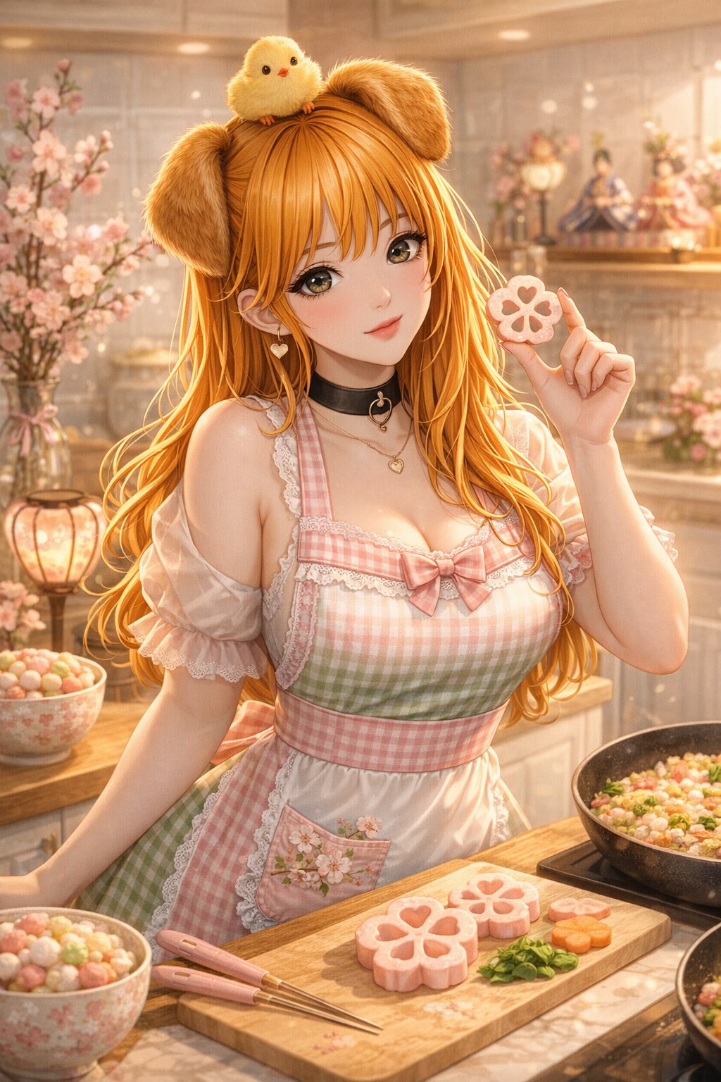 堕ち姫は、耳に雛鳥を乗せて桃の節句を祝う