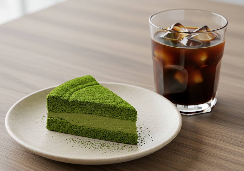 デザートの抹茶ケーキとアイス珈琲のセット