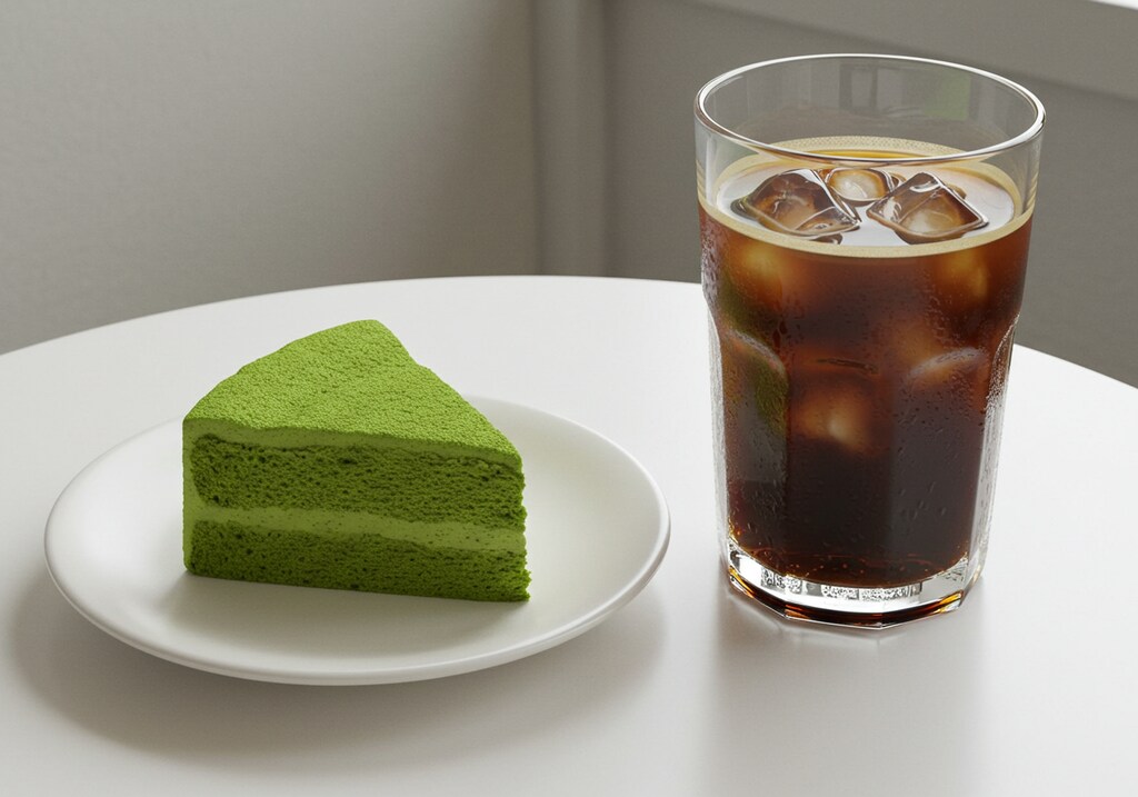 デザートの抹茶ケーキとアイス珈琲のセット