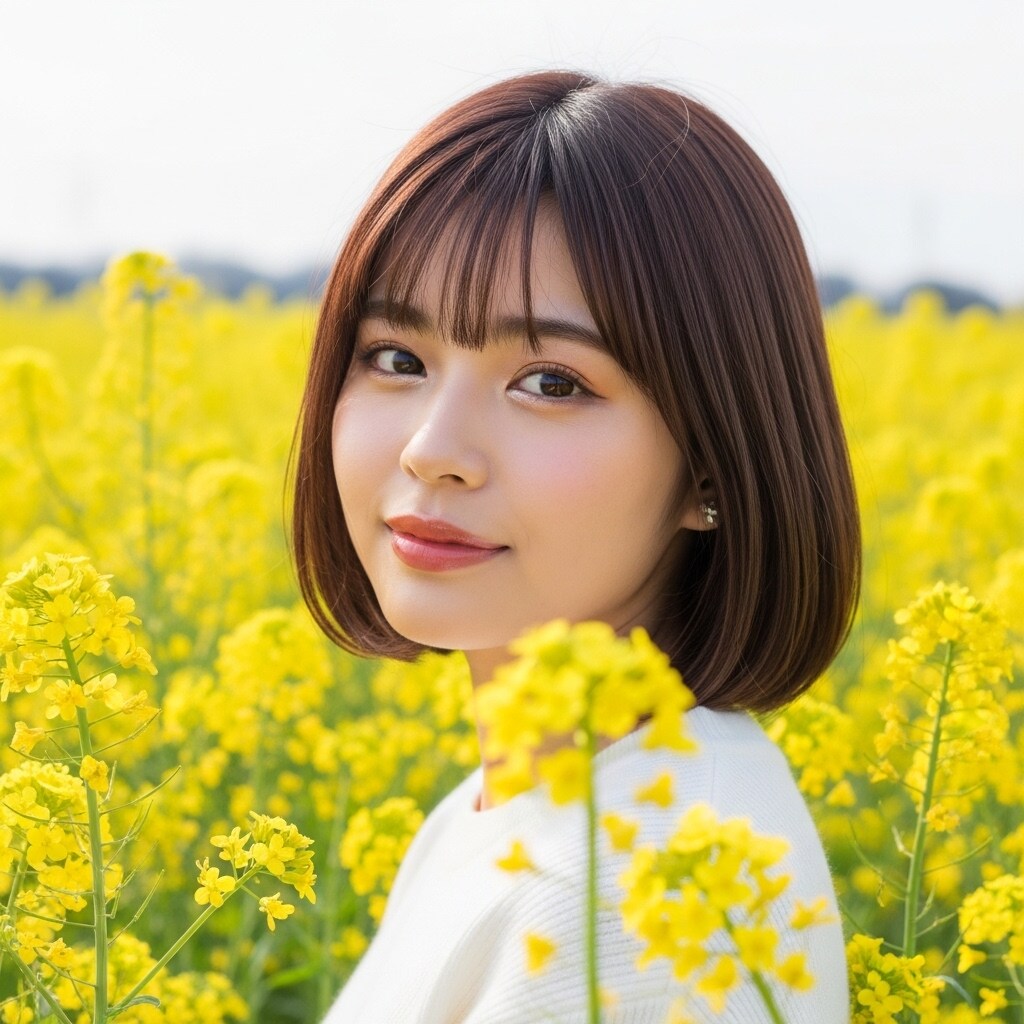 菜の花畑で