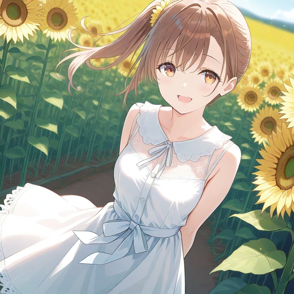 向日葵畑でプレゼント