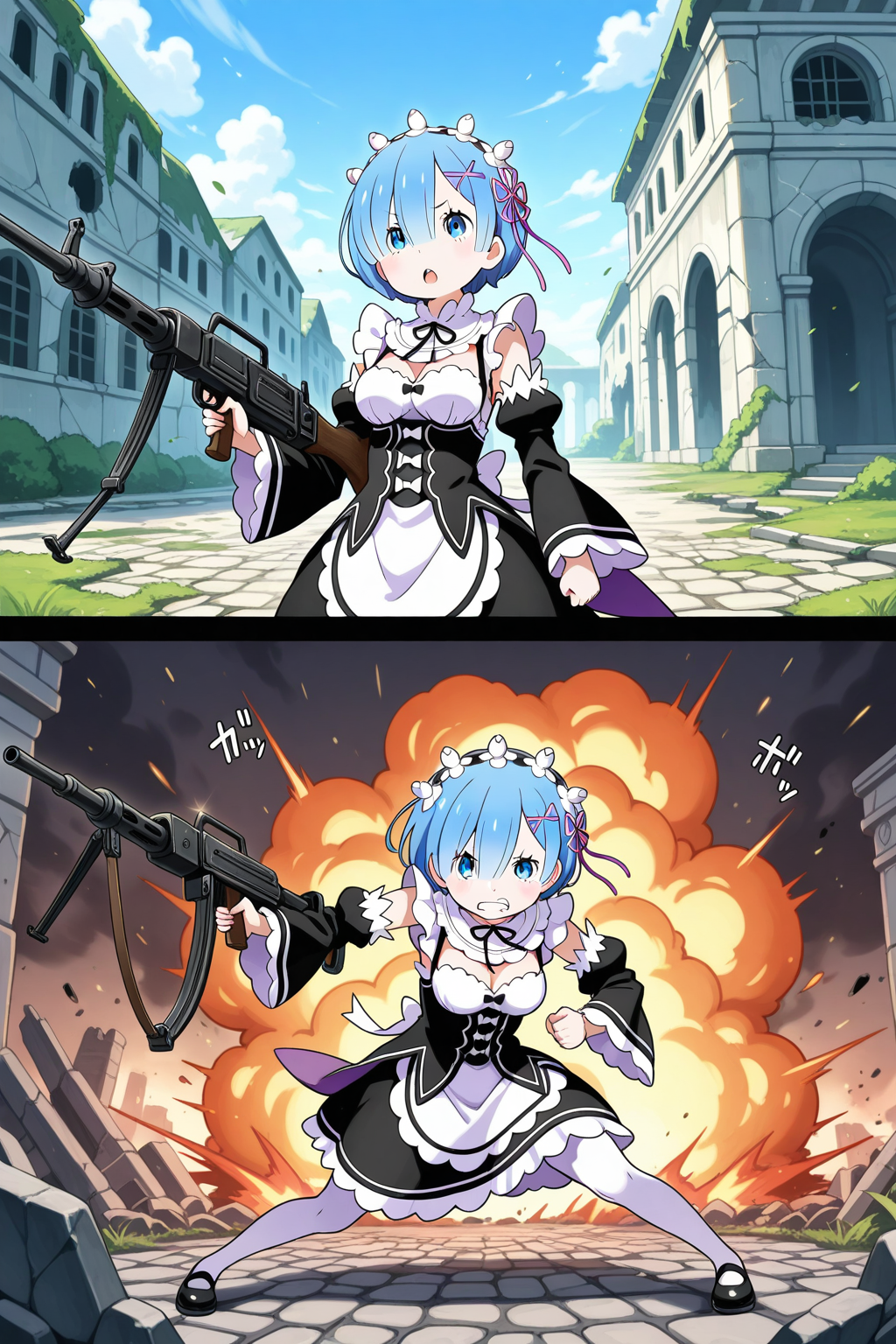 何故かマシンガンで戦うレム！！