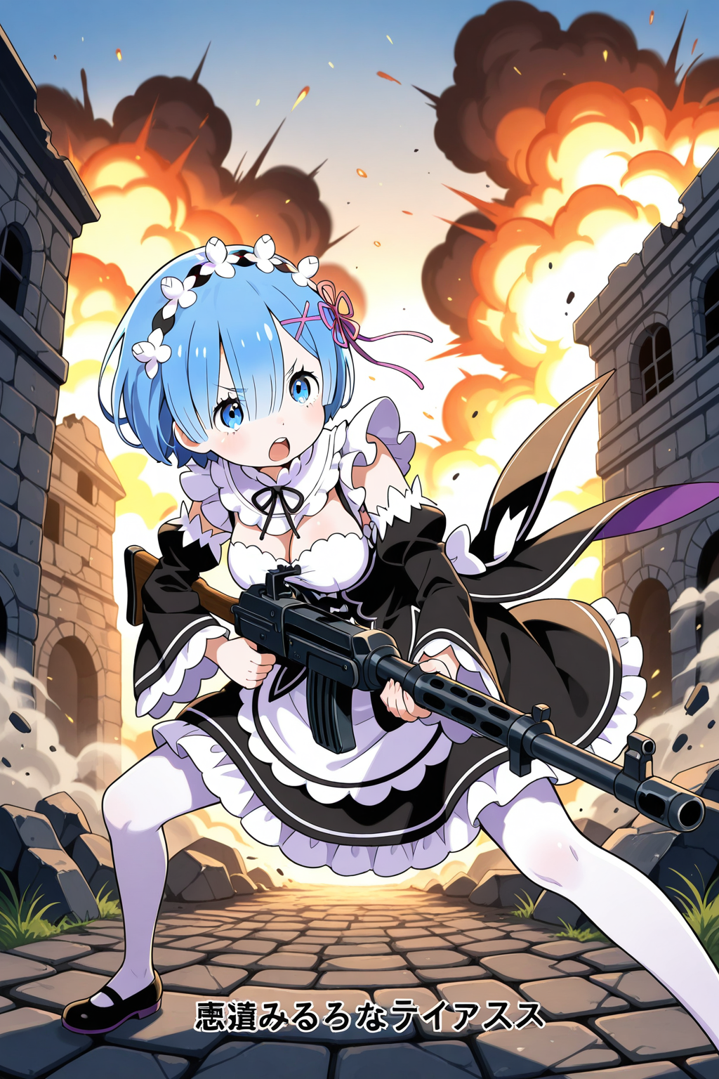 何故かマシンガンで戦うレム！！