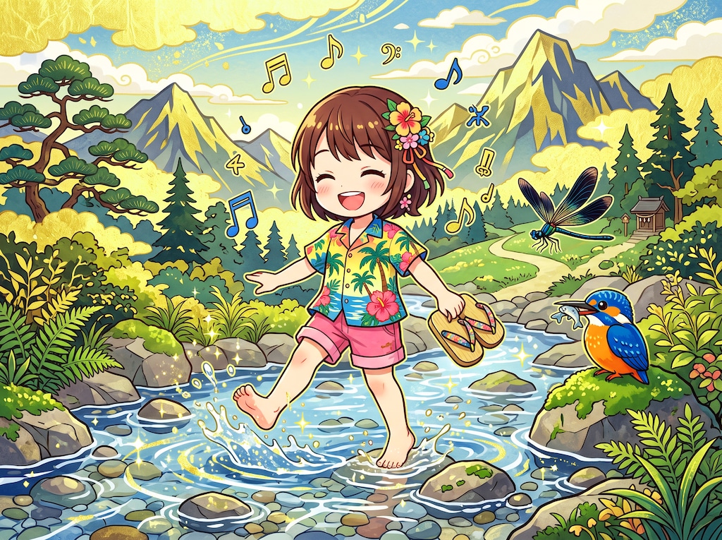 夏河を越すうれしさよ手に草履