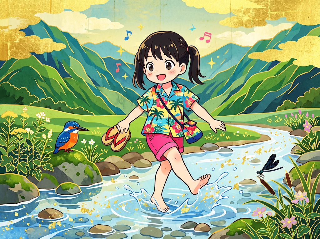 夏河を越すうれしさよ手に草履