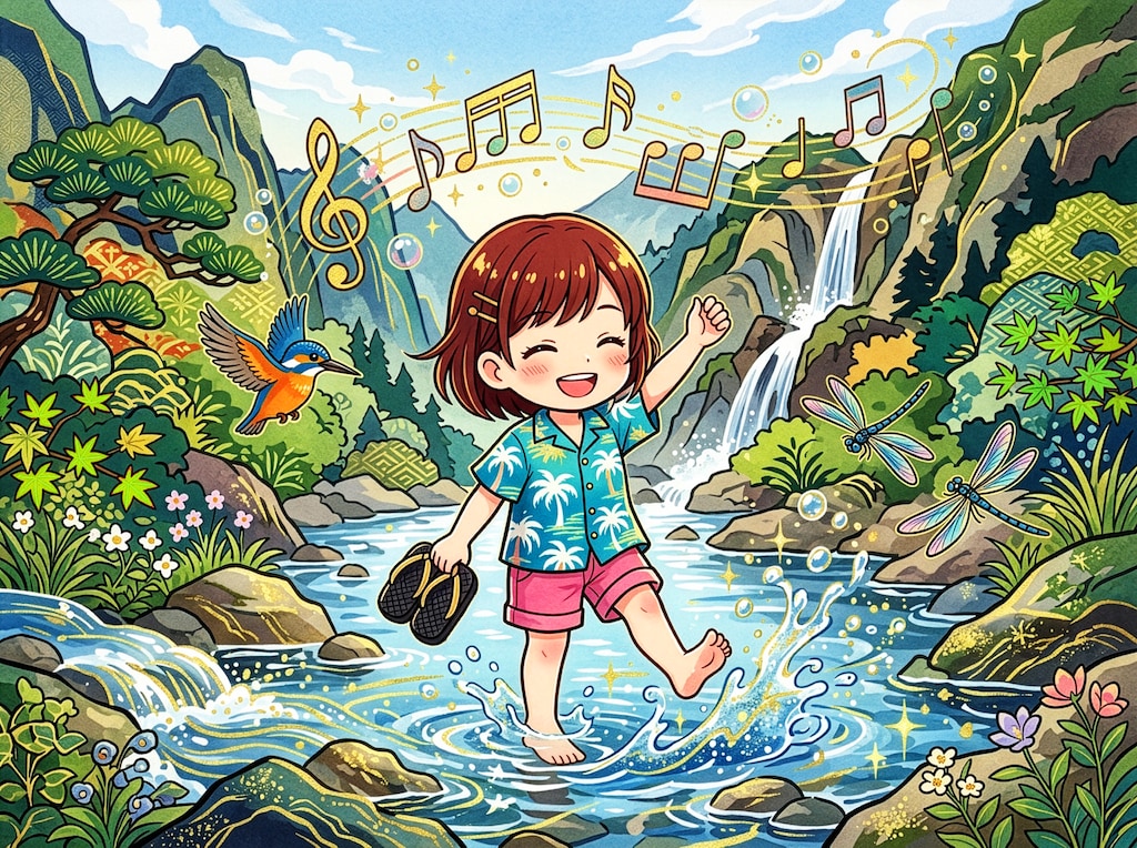 夏河を越すうれしさよ手に草履