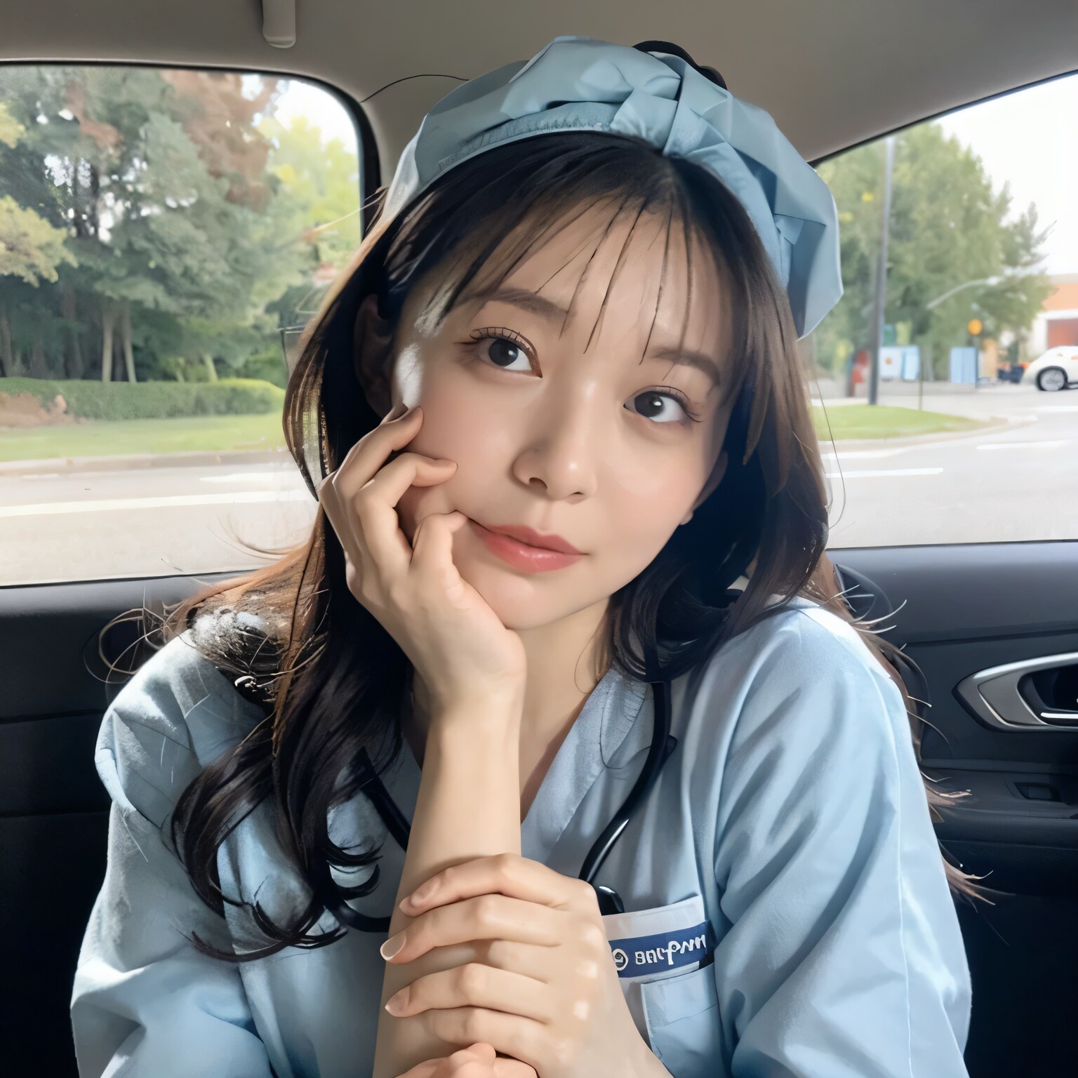 黒髪ロングで車内の美女２９ | の人気AIイラスト・グラビア