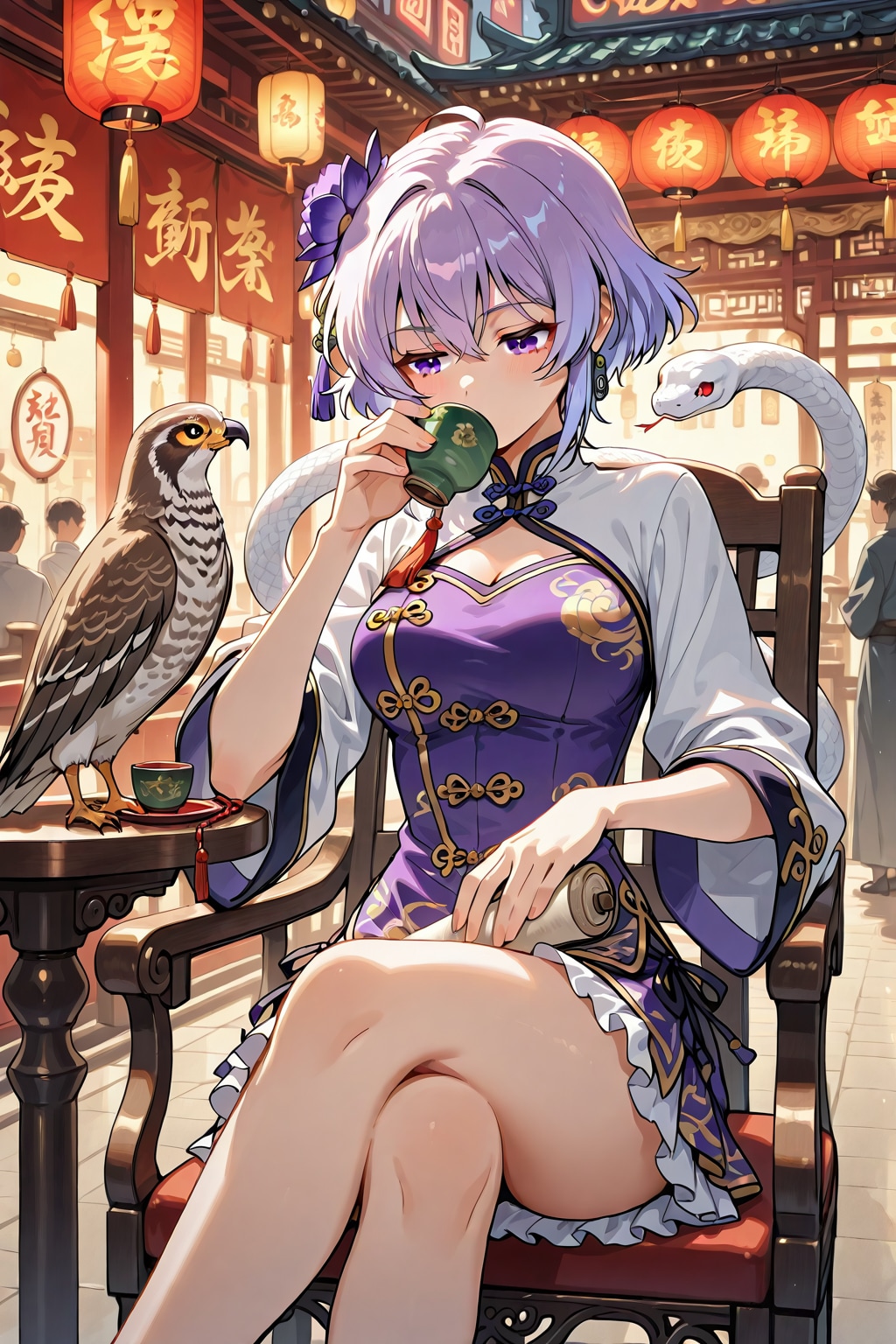 紫の髪のチャイナドレスの少女